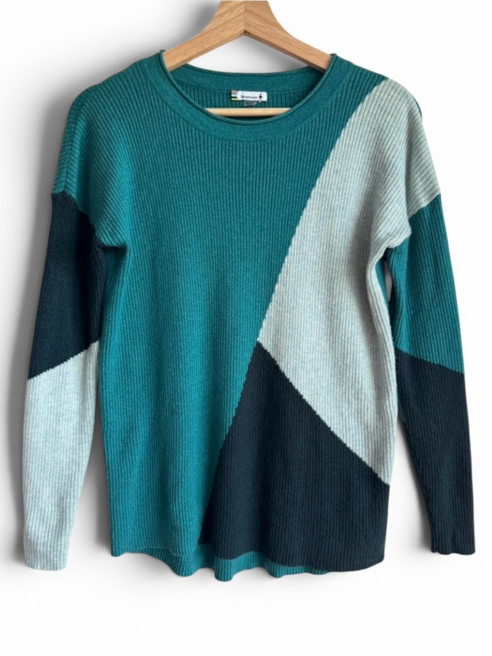 Smartwool Merino Wool Colorblock Rib Knit Sweater Teal Blue Size Small
